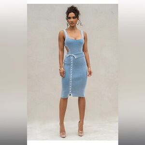 JLuxlabel Blue Ribbed Cutout Midi Set